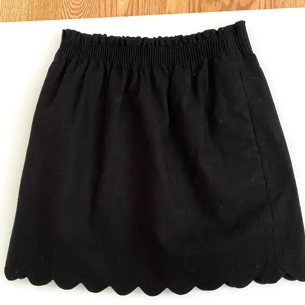 J.CREW FACTORY LINEN BLEND SKIRT SCALLOP HEM PAPERBAG WAIST SIZE 2 BLACK